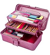 Glitter Purple 3 Layer Craft Storage Box, Purple Tackle Box Organizer for craft tool, Cosmetic Or...