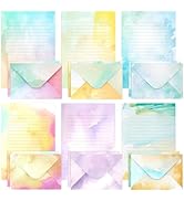 Watercolor Stationary Paper and Envelopes Set, 24 PCS Colorful Writing Stationery Paper with 12 P...