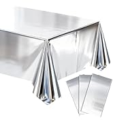mwellewm 3Pcs Silver Tablecloth 54x72 inch Plastic Shiny Disco Table Cloth Disposable Foil Table ...