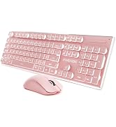Wireless Keyboard and Mouse Combo with White Backlit, Rechargeable-Pink | Dual Mode Bluetooth & 2...