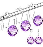 12PCS Shower Curtain Hooks Rings for Bathroom, Double Hooks Glide Anti Rust Crystal Rhinestones S...