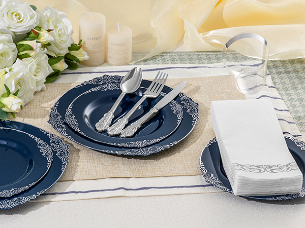 Navy Blue Plastic Plates