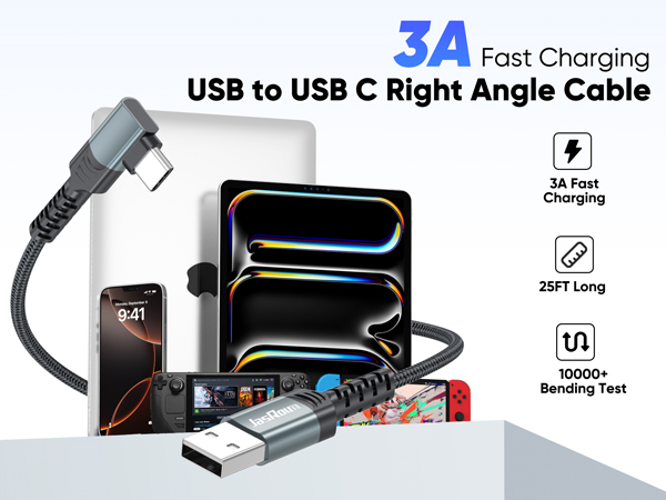 right angle usb c 25ft