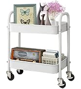 2 Tier All-Metal Rolling Cart, Rolling Storage Cart with Handle and Locking Wheels Kitchen Cart L...