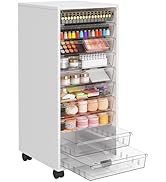 WOPITUES Plastic Storage Drawer Cart, Makeup Organizer and Storage with 10 Large Clear Drawers, U...