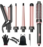 Curling Iron Set, 5 in 1 Multi Curling Wand Set with A Thermal Brush,A Beach Waves Curling Wand a...