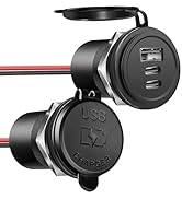 Obeaming 72W 3 Port 12V USB Outlet, Dual PD3.0 Type-C & QC3.0 Aluminum Car Charger, Multi Port US...