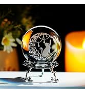 ZEERSHEE Cat on The Moon Crystal Ball Paperweight with Stand 60mm Glass Spheres Decorative Balls ...