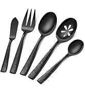 Ollex Stainless Steel Large Serving Utensils with Hammered Serving Spoon,Slotted Spoon, Serving F...