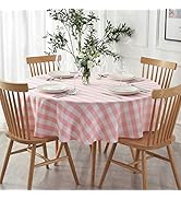 maxmill Round Checkered Tablecloth Spillproof Wrinkle Free Heavy Weight Gingham Table Cloth for C...