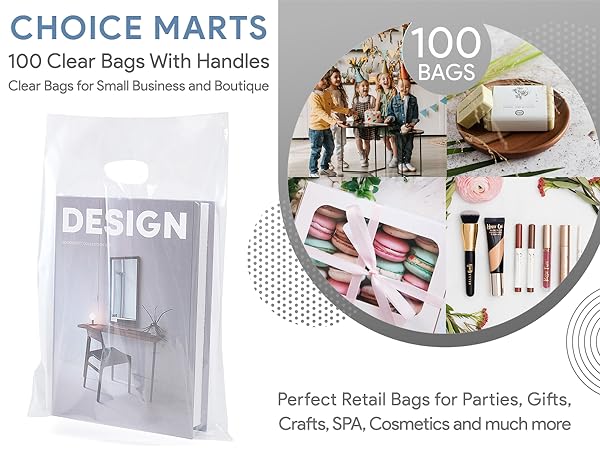 clear plastic gift shopping bags with handles for small business retail merchandise bags