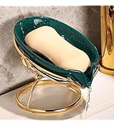 Dobbyby Leaf Shaped Ceramic Soap Dish Premium Ceramic Soap Bar Holder with Self-Drainage System f...