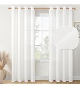 YoungsTex White Linen Curtains 84 Inches Length Light Filtering Living Room Drapes Semi Sheer Tex...