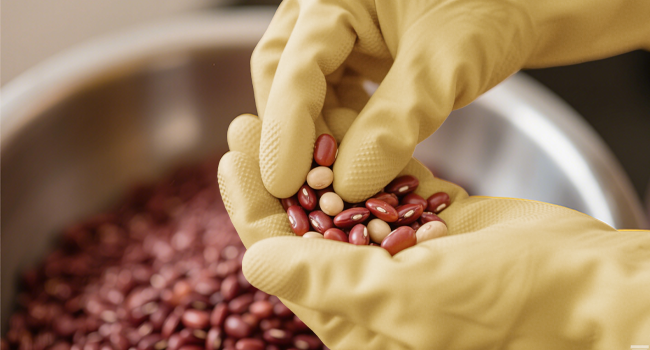 Rubber gloves for dishwashing offer a non-slip grip and long-lasting use.