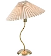 KUNJOULAM Small Pleated Table Lamp, Bedside Nightstand Lamp with Beige Lampshade, Morden Mini Lam...
