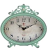 NIKKY HOME Vintage Table Clock, French Turquoise Color Rococo Style Desk Clock Battery Operated R...