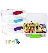 4 Pack Plastic Snack Containers for Kids Bento Boxes with 2 Compartments Travel Snack Container S...