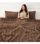VELLUBAM Faux Rabbit Fur Bubble Heated Blanket Twin Camel - Ultra Soft Cozy Luxury Electric Blank...