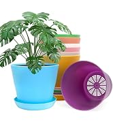 Bluckincle 6.7 Inch Plant Pots Indoor Outdoor, 8 Pack Colorful Plant Flower Pots with Drainage Ho...