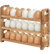 storenization Egg Holder Countertop, 3-tire Solid Wooden Egg Holder, Stackable Egg Storage Easter...