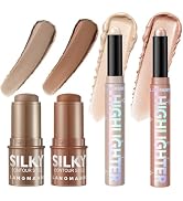 4Pcs Highlighter & Contour Stick Set, 2 Shimmer + 2 Contour Makeup Sticks | Includes 2 shimmer hi...