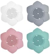 AUEAR, 4 Pack Lotus Flowers Soap Dish with Drain Silicone Soap Holder Non-Slip Flexible Soap Tray...