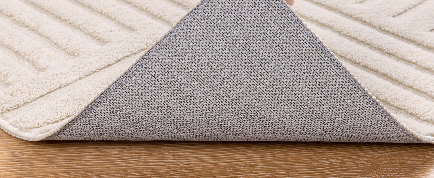 non slip light beige wavy line rainbow arch rug washable light beige ivory