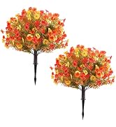 DTNESS 2 Pack 27.5" Artificial Topiary Fall Flowers w/Stake for Fall Decor | 18in Wide Faux Bushe...