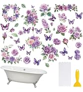 MOROBOR Non Slip Bathtub Stickers 6 PCS Purple Butterfly Flower Theme Bathtub Sticker Anti-Slip A...