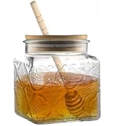 17oz Honey jar with Spoon Stick and Wooden lid 2-in-1 Efficient Sealed Glass Honey Jar Vintage Gl...