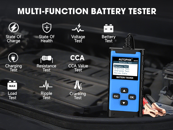 AUTOPHIX BAS100 Car Battery Tester 24V 12V Automotive Alternator Tester Battery Load Tester