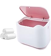 Business King Mini Desk Trash Can with Lid with Trash Bag 90pcs 2.5 L/0.7 Gallon Pink Plastic Cou...