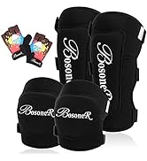 Kids/Youth Knee and Elbow Pads with Bike Gloves,Upgraded 6 in 1 Full Soft Elbow Pads Guards Prote...
