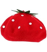 TENDYCOCO Wool Blend Strawberry Beret Hat for Women French Style Beret Cap Decorative Strawberry ...