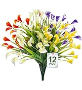 TURNMEON 12 Bundles Calla Lily (300 Heads) Artificial Flowers for Outdoors, Fake Plants UV Resist...