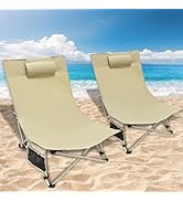 WTVIDAS Beach Chair 2 Pack, 5 Positions Textilene Folding Reclining Beach Chair with Backpack Str...