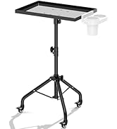 GZGDLJQ Black Salon Tray, Premium Iron Potable Tattoo Tray on Wheels, Adjustable Rolling Salon Tr...