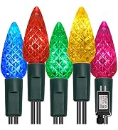 WATERGLIDE C6 Christmas Lights, 33ft 100 LED Faceted String Lights Green Wire Fairy Lights with 2...