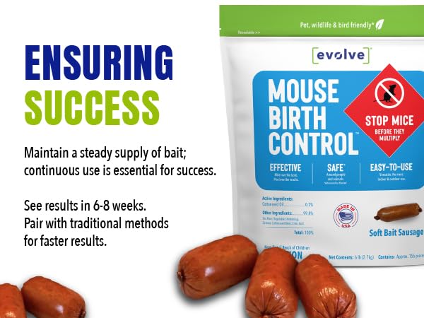 Mouse Birth Control soft bait sausage - maintain steady bait supply, results in 6-8 weeks