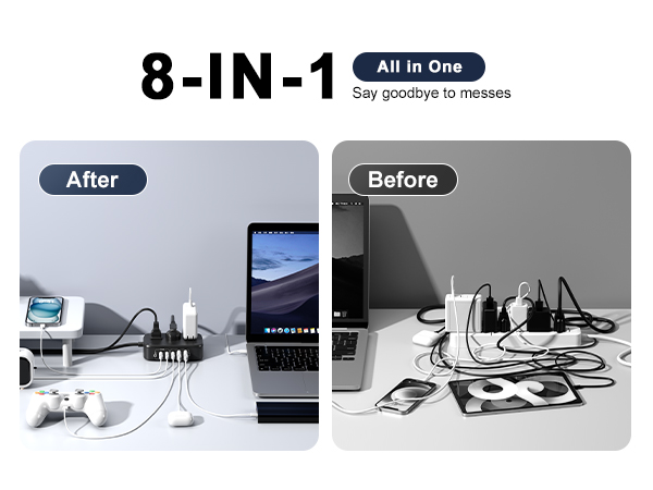 65W USB Power strip with USB-A/ USB-C/AC outlet ports