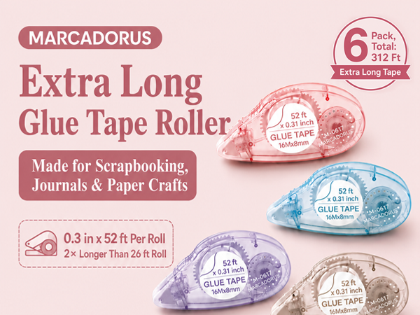 52 ft double sided tape rollers for scrapbooking, journals, cards, albums and paper crafts