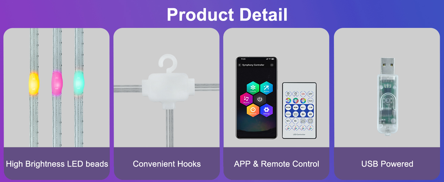 Smart LED Curtain Lights with Music Sync APP & Remote Control LED Dynamic DIY Curtain Lights