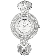 FANMIS Women's Diamond Crystal Bangle Watch-Luxury Silver Gold-Tone Quartz Bracelet Watch with Rh...