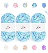 Aeelike 3 Pack Chenille Yarn,Soft Polyester,Each 100g/10.5oz 197yds,Mixblue | 4 Medium Velvet Yar...