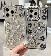 Uioeua Compatible with iPhone 12 Pro Max Flower Case,Cute Glitter Bling 3D Diamond Flower with Lu...