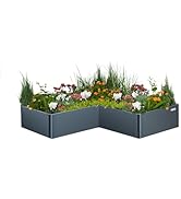 Vego garden Raised Garden Bed, 17" Tall 83" x 83" L-Shaped Modern Raised Garden Beds Kit, Metal P...