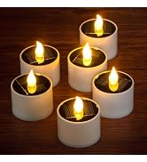 Yakpo 6 Pack Warm White Solar Powered Outdoor Waterproof LED Tea Lights, Rechargeable Flameless F...