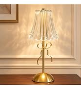 Cordless Crystal Table Lamp,Gold Bow Desk Lamp,Vintage Flower Lamp | Rechargeable,3 Color,Steples...