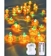 Fall Decorations 3D Pumpkin Fairy Lights Battery Operated with Remote, 10ft 30LED Fall Orange Str...