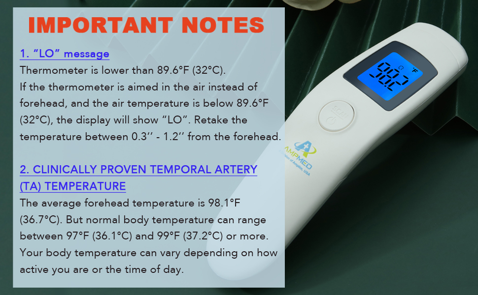 Temporal thermometer: Digital thermometer for adults, touchless thermometer, noncontact thermometer
